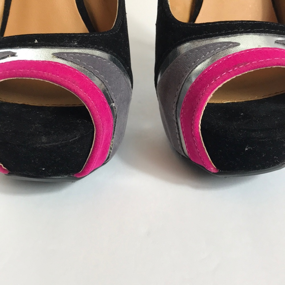 Shi by Journeys Pink & Blue Colorblock Peep-Toe Heels – Size 6.5 - Picture 3 of 7